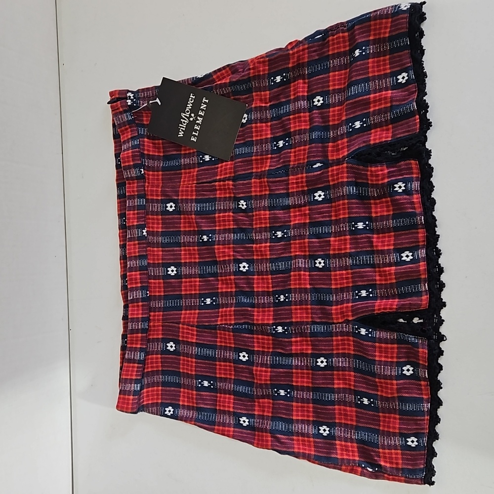 Wild Fable Red Plaid Mini Skirt with Geometric Pattern